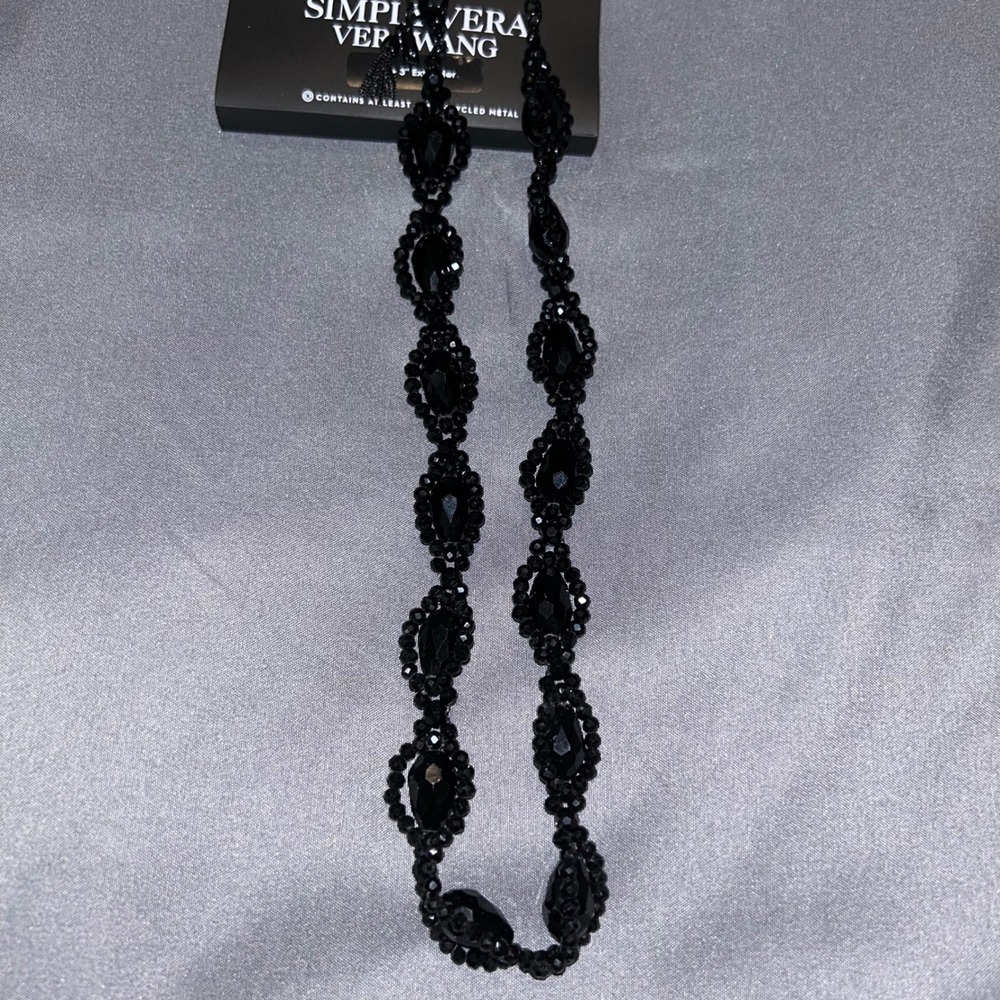 Simply Vera Vera Wang Black Beaded Statement Necklace with Tassel Extender NEW - Picture 3 of 8
